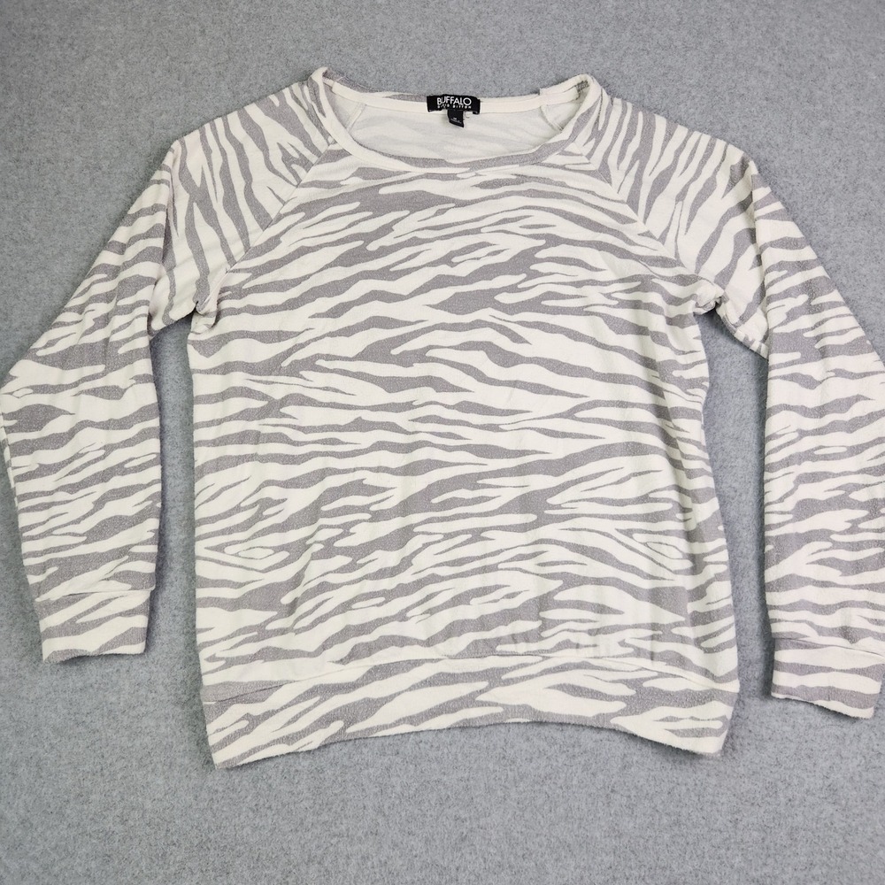 Buffalo David Bitton Sweatshirt Womens Medium Gray White Zebra Print Crew Neck